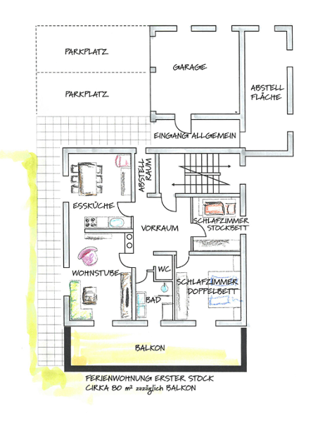 Ferienwohnung Plan 1 Stock
